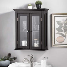 Load image into Gallery viewer, Wooden Wall Mounted Storage Cabinet with Glass Double Doors, Espresso
