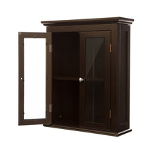 Load image into Gallery viewer, Wooden Wall Mounted Storage Cabinet with Glass Double Doors, Espresso
