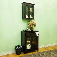 Load image into Gallery viewer, Wooden Wall Mounted Storage Cabinet with Glass Double Doors, Espresso
