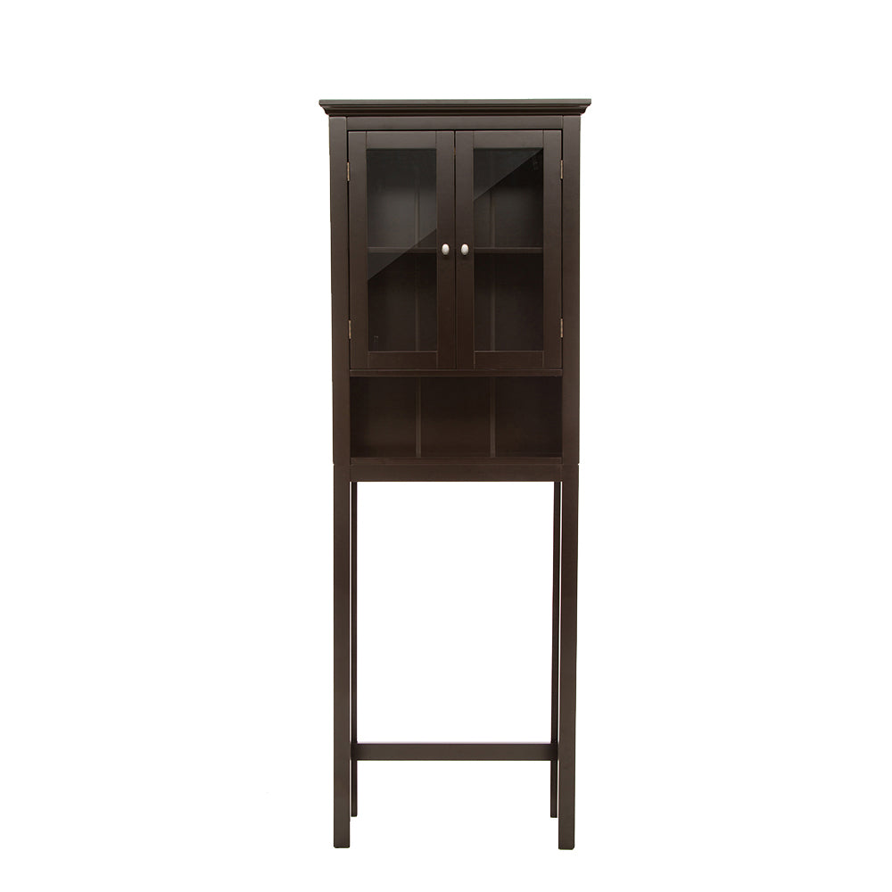 Wooden Free Standing Storage Cabinet with Glass Double Doors, Espresso