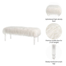 Load image into Gallery viewer, 44.88&quot;L White Faux Fur Acrylic Bench with Acrylic Legs
