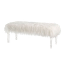 Load image into Gallery viewer, 44.88&quot;L White Faux Fur Acrylic Bench with Acrylic Legs
