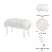 Load image into Gallery viewer, 24.00&quot;L White Faux Fur Upholstered Bench with Acrylic Legs
