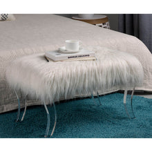 Load image into Gallery viewer, 24.00&quot;L White Faux Fur Upholstered Bench with Acrylic Legs
