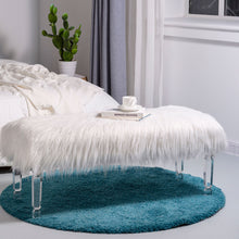 Load image into Gallery viewer, 44.88&quot;L White Faux Fur Acrylic Bench with Acrylic Legs
