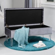 Load image into Gallery viewer, 44.88&quot;L Grey Padded Velvet Storage Ottoman Bench with Acrylic Legs
