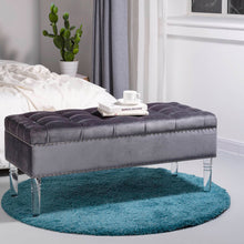 Load image into Gallery viewer, 44.88&quot;L Grey Padded Velvet Storage Ottoman Bench with Acrylic Legs
