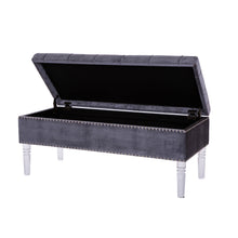 Load image into Gallery viewer, 44.88&quot;L Grey Padded Velvet Storage Ottoman Bench with Acrylic Legs
