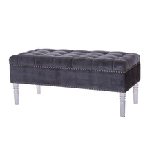 Load image into Gallery viewer, 44.88&quot;L Grey Padded Velvet Storage Ottoman Bench with Acrylic Legs
