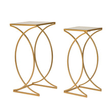 Load image into Gallery viewer, Gold Metal Nesting Accent End Table/Coffee Table with Glass Top, Set of 2
