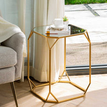 Load image into Gallery viewer, Gold Metal Nesting Side &amp; End Accent Tables with Glass Top, Set of 2
