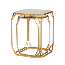 Load image into Gallery viewer, Gold Metal Nesting Side &amp; End Accent Tables with Glass Top, Set of 2
