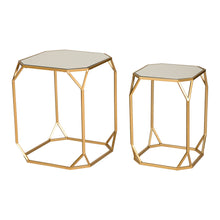 Load image into Gallery viewer, Gold Metal Nesting Side &amp; End Accent Tables with Glass Top, Set of 2
