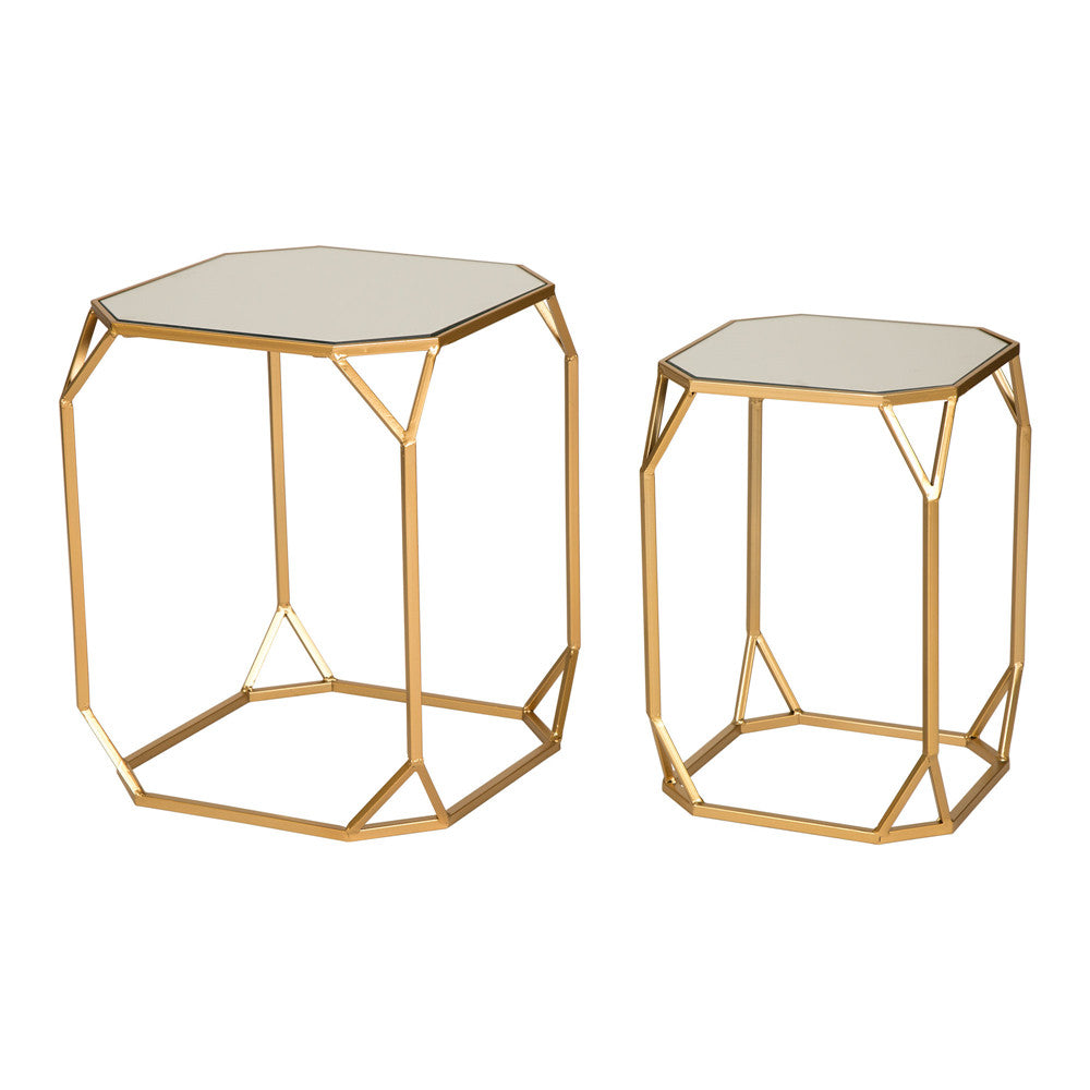 Gold Metal Nesting Side & End Accent Tables with Glass Top, Set of 2