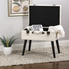 Load image into Gallery viewer, 19.70&quot;L Seashell White Velvet Upholstered Storage Stool with Black Solid Rubberwood Legs
