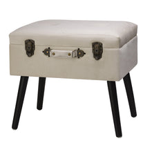 Load image into Gallery viewer, 19.70&quot;L Seashell White Velvet Upholstered Storage Stool with Black Solid Rubberwood Legs
