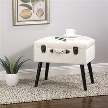 Load image into Gallery viewer, 19.70&quot;L Seashell White Velvet Upholstered Storage Stool with Black Solid Rubberwood Legs
