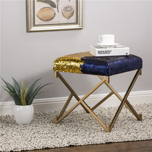 Load image into Gallery viewer, 17.30&quot;H Sapphire Blue and Gold Shimmering Sequin Stool with Metal Gold legs
