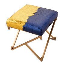 Load image into Gallery viewer, 17.30&quot;H Sapphire Blue and Gold Shimmering Sequin Stool with Metal Gold legs
