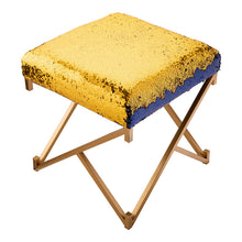 Load image into Gallery viewer, 17.30&quot;H Sapphire Blue and Gold Shimmering Sequin Stool with Metal Gold legs
