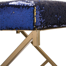 Load image into Gallery viewer, 17.30&quot;H Sapphire Blue and Gold Shimmering Sequin Stool with Metal Gold legs
