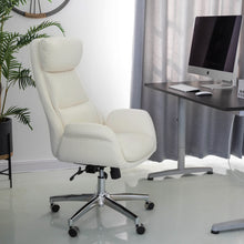 Load image into Gallery viewer, Mid-Century Modern Cream Bonded Leather Gaslift Adjustable Swivel Office Chair
