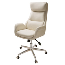 Load image into Gallery viewer, Mid-Century Modern Cream Bonded Leather Gaslift Adjustable Swivel Office Chair
