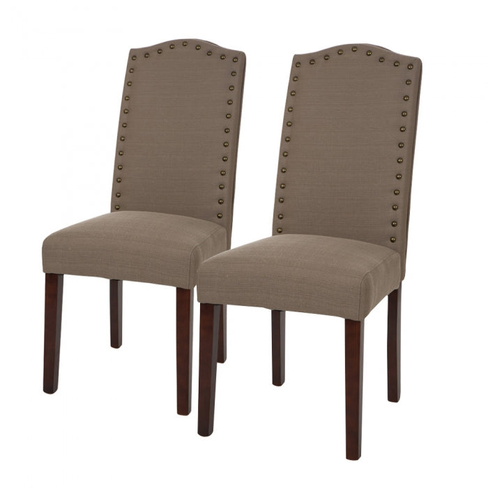 Tan Upholstered Dining Chairs With Studded Decoration, Set Of 2