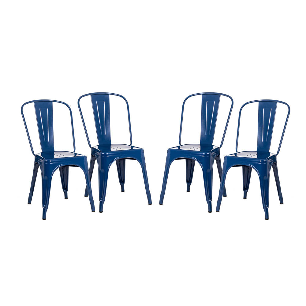 Navy Blue Vintage Stackable Metal Side Dining Chairs, Set Of 4