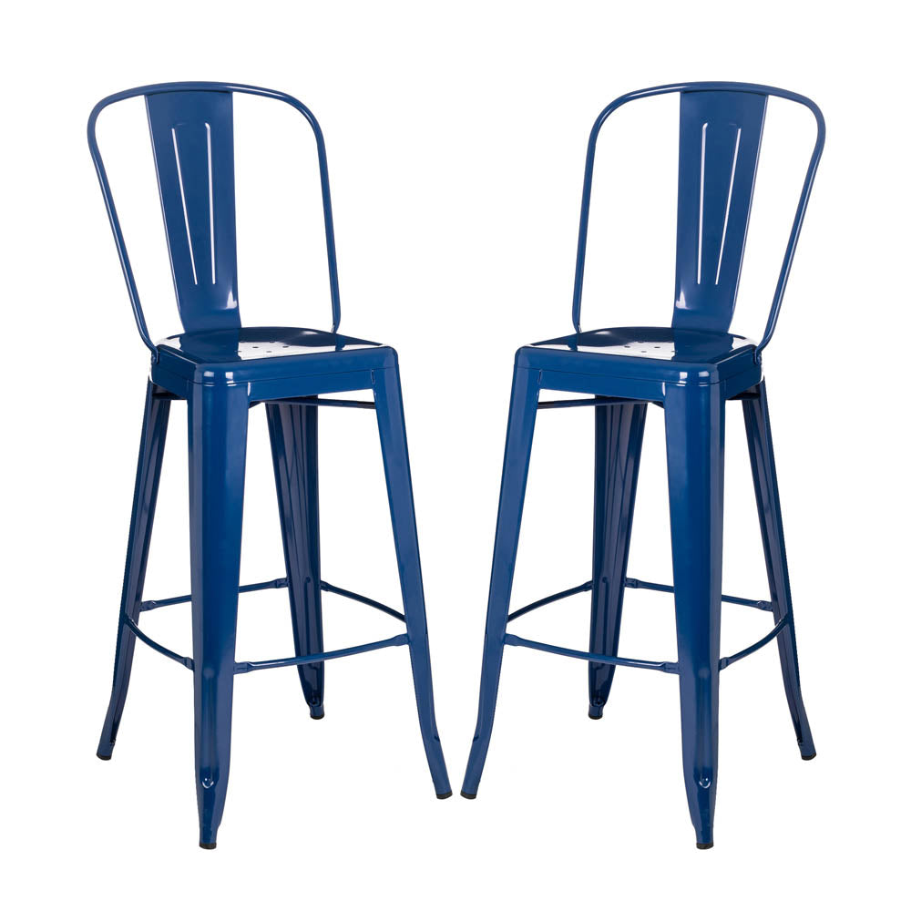 Vintage Stackable Navy Blue Metal Bar Stool, Set Of 2