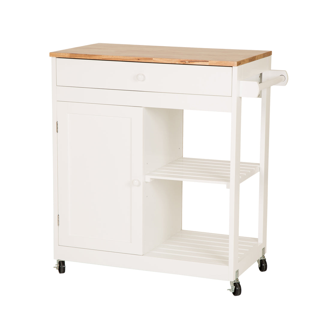 Kitchen Cart with Drawer Door Rubber Wooden Kitchen Island Storage Table