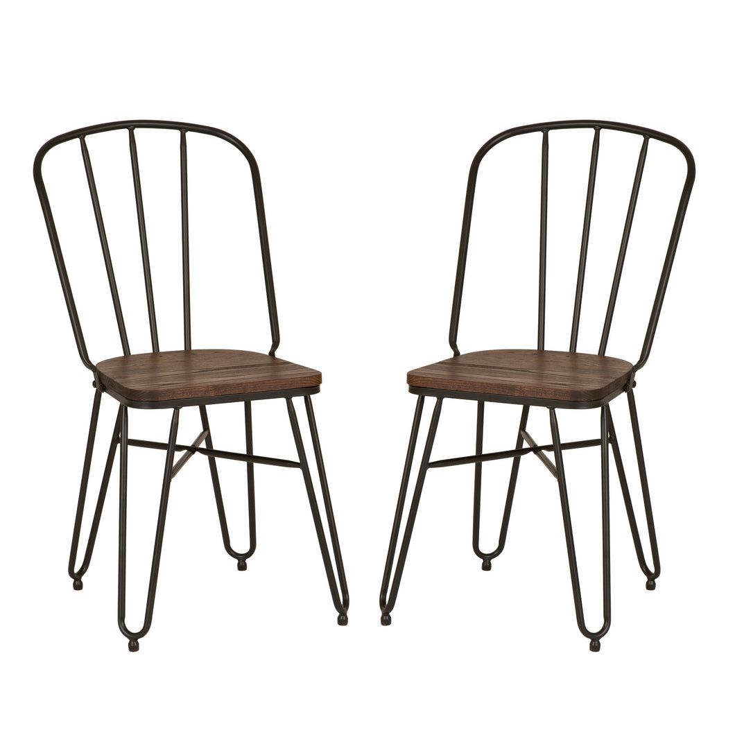 Industrial Steel Hairpin Leg Chair with Elm Wood Seat, Set of 2