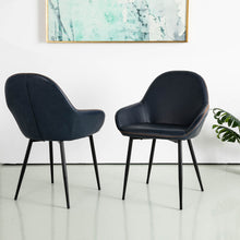 Load image into Gallery viewer, Mid-Century Modern Navy Blue Leatherette Dining Armchair, Set of 2
