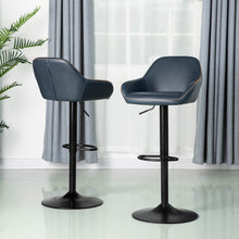 Load image into Gallery viewer, Mid-Century Modern Navy Blue Leatherette Gaslift Adjustable Swivel Bar Stool, Set of 2
