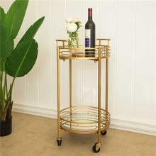 Load image into Gallery viewer, 29.5&quot;H Gold Deluxe 2-Tier Metal Bar Cart Round Mirrored Glass Top Serving Cart
