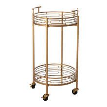 Load image into Gallery viewer, 29.5&quot;H Gold Deluxe 2-Tier Metal Bar Cart Round Mirrored Glass Top Serving Cart
