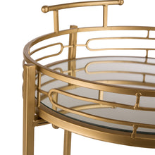 Load image into Gallery viewer, 29.5&quot;H Gold Deluxe 2-Tier Metal Bar Cart Round Mirrored Glass Top Serving Cart
