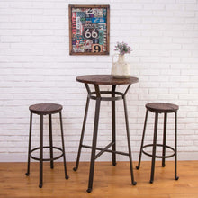 Load image into Gallery viewer, Rustic Steel Pub Bar Table and Stools with Elm Wood Top (1 Tabel+2 Stools)
