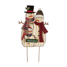 Load image into Gallery viewer, Glizhome 29.92&quot;H Metal Snowman Family Yard Stake or Wall Decor with Plaid Scarfs
