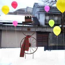 Load image into Gallery viewer, Glizhome 36&quot;H Rusty Metal Bike Wheel Snowman Yard Stake or Wall Decor with Plaid Scarf
