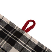 Load image into Gallery viewer, 48&quot;D Black White Plaid Fabric Christmas Tree Skirt with Red Trim
