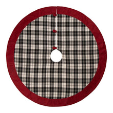 Load image into Gallery viewer, 48&quot;D Black White Plaid Fabric Christmas Tree Skirt with Red Trim
