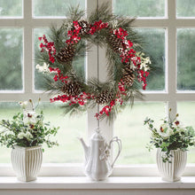 Load image into Gallery viewer, 24&quot;D Flocked Pinecone Berry Wreath
