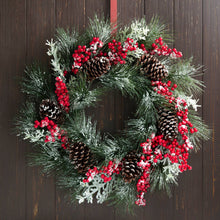 Load image into Gallery viewer, 24&quot;D Flocked Pinecone Berry Wreath
