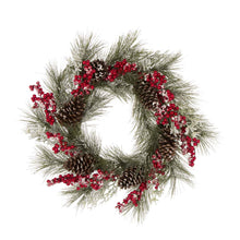 Load image into Gallery viewer, 24&quot;D Flocked Pinecone Berry Wreath
