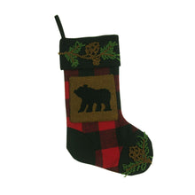 Load image into Gallery viewer, Plaid Stocking with Rug Hooked Bear
