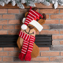 Load image into Gallery viewer, 19&quot;L Handmade Hooked 3D Reindeer Christmas Stocking
