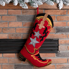 Load image into Gallery viewer, 19&quot; Handmade Hooked Red Boot Christmas Stocking
