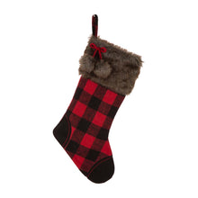 Load image into Gallery viewer, 21&quot;L Fur Black/Red Buffalo Plaid Stocking
