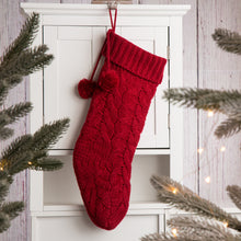 Load image into Gallery viewer, 24&quot;L Knitted Polyester Christmas Stocking w/Pom Pom Ball - Red
